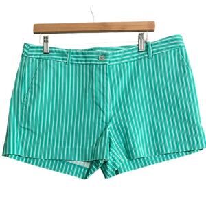 Michael Kors Turquoise Striped Shorts Women Size 12 Flat Front Button Zip Preppy